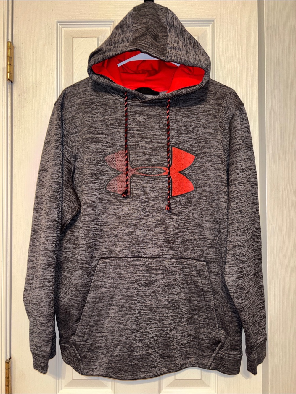 Under Armour Coldgear Gray Heather Hoodie with Red Lined Hood & Logo